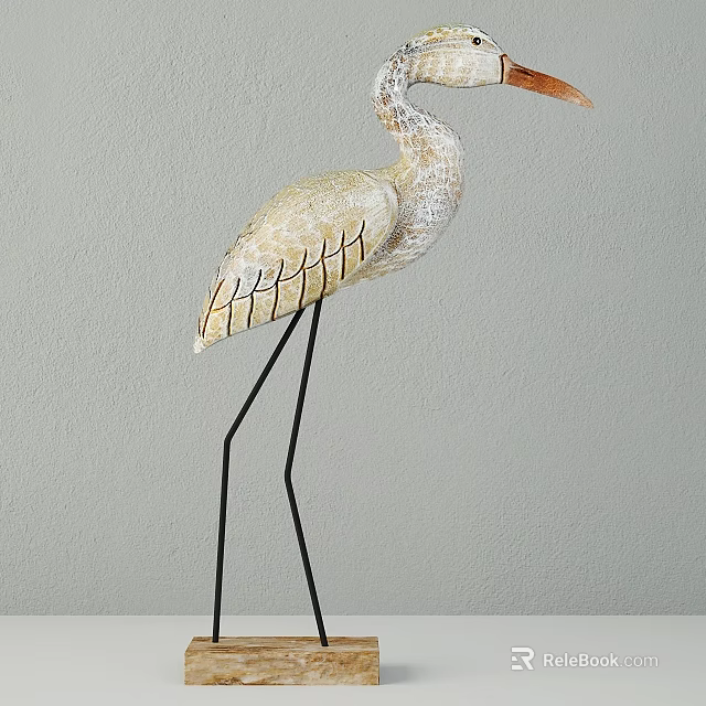 Heron Shape Decorative Ornament Set With Metal Legs Light Feather Texture For Home Decor 3d model 