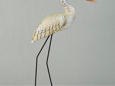 Heron Shape Decorative Ornament Set With Metal Legs Light Feather Texture For Home Decor 3d model