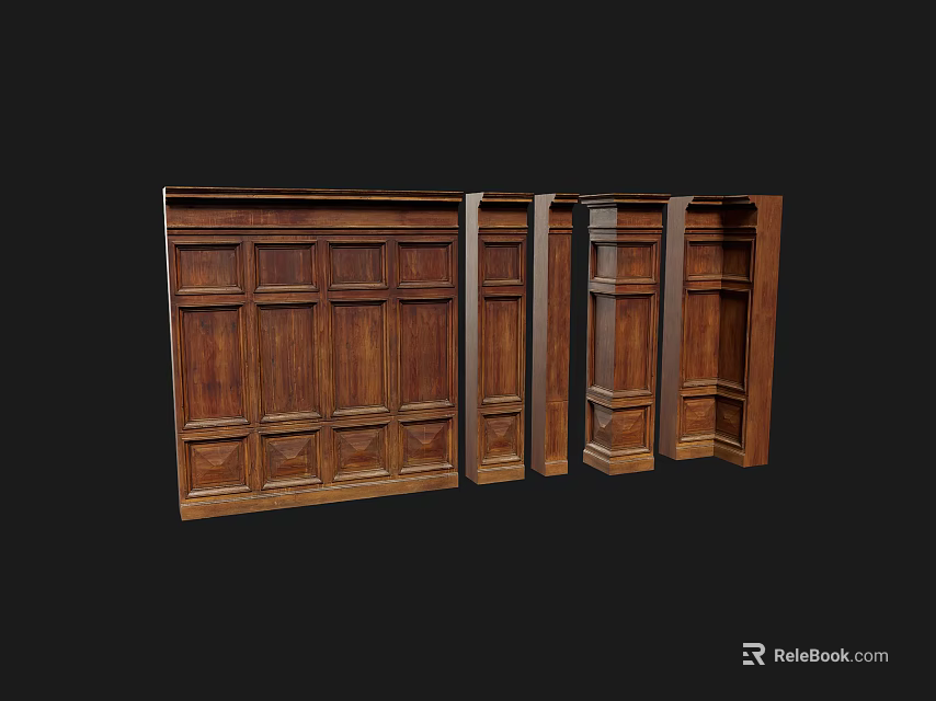 Wooden Paneled Wainscoting For Interior Home Decorative Wall Design Ideas 3d model 