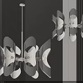 Contemporary Stylish Chandelier With Petal Design Glass Elements Illuminated In Dark Striped Interior
