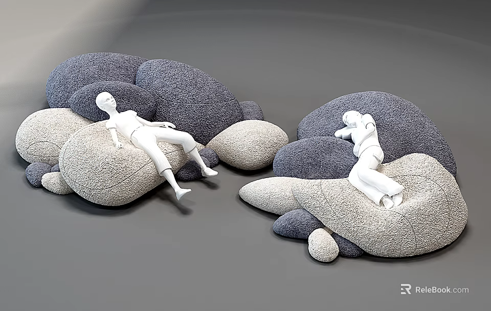 Comfortable Gray And Light Gray Lazy Sofa With Irregular Stone Like Shape For Relaxing 3d model 