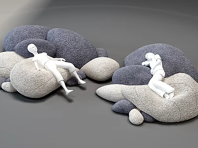 Comfortable Gray And Light Gray Lazy Sofa With Irregular Stone Like Shape For Relaxing 3d model