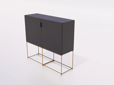 Modern Entryway Console Cabinet With Black Textured Doors And Golden Metal Legs 3d model