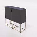 Modern Entryway Console Cabinet With Black Textured Doors And Golden Metal Legs