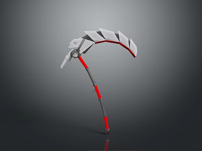 Modern Scythe 3D Model Featuring White Black Red Curved Blade And Red Handle 3d model