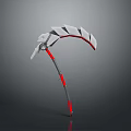 Modern Scythe 3D Model Featuring White Black Red Curved Blade And Red Handle