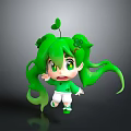 Cute 3D Cartoon Character With Green Hair And Clover Decor In White Outfit