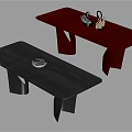 Modern Dining Tables With Black Brown Finish And Silver Decor Items 3d model