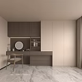 Modern Minimalist Wardrobe With Dressing Table Round Mirror And Bookshelf Interior Design 3d model