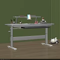 White Kids Desk with Tablet Books Stationery Small Plant and Stuffed Toy