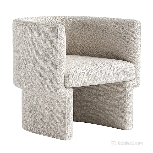 Modern Light Beige Armchair With Textured Bouclé Fabric And Sturdy Armrests 3d model 