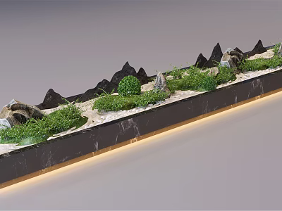 Miniature Garden Landscape With Rock Formations Green Plants And Mossy Pathway 3d model
