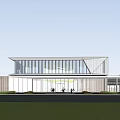Modern Sales Office Building Featuring Glass Curtain Wall Spacious Entrance And Green Lawn
