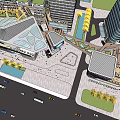 Modern Commercial Landscape With High Rise Buildings And Urban Plaza Design