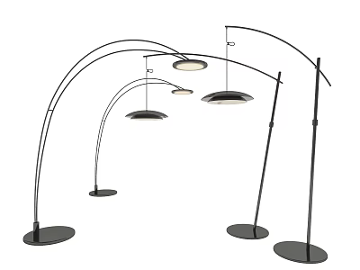 Various Modern Arched Floor Lamps With Round Shades And Metal Bases 3d model