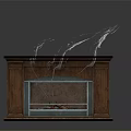 Wooden Fireplace With Glass Door And Burning Logs Classic Design Frame Emanating Smoke