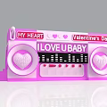 Valentine's Day Decorative Display With Heart Shapes I LOVE U BABY Text And Pink Accents