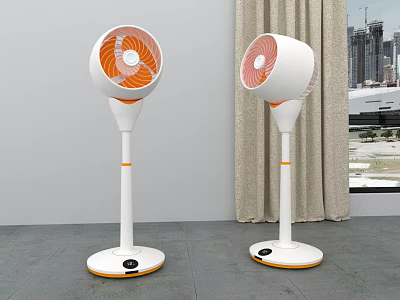 Two White And Orange Floor Standing Air Conditioner Fans With Control Panel For Indoor Use 3d model
