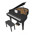 Elegant Black Grand Piano With Open Lid Music Stand And Matching Stool 3d model