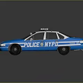 Blue NYPD Police Car With Roof Lights And Side Patrol Logo