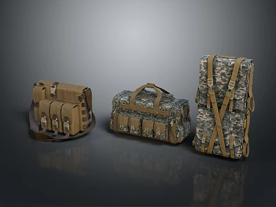 Tactical Camouflage And Brown Backpacks With Different Styles For Outdoor Use 3d model
