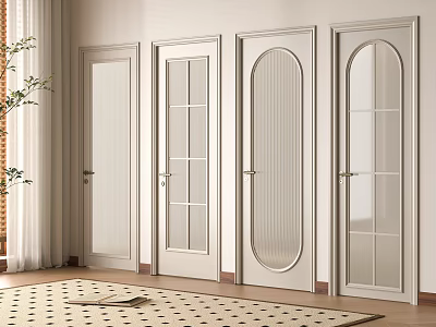Elegant Four Modern Hinged Doors with Glass Panels and White Frames in Interior Room 3d model