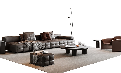 Modern Italian Sofa Coffee Table Combination Leather Sofa Multi-person Sofa Single Sofa Combination Coffee Table Floor Lamp Side Table Sofa Stool 3d model