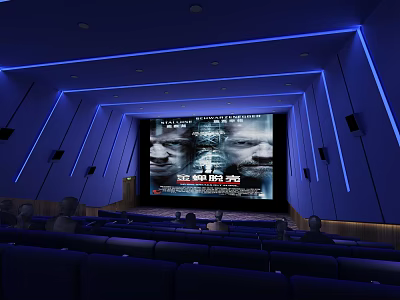 Modern Movie Theater Auditorium With Large Screen Blue Lighting And Comfortable Seats 3d model