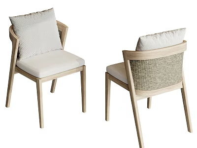 Modern Wooden Frame Dining Chairs With Woven Backrest And Padded Seat Cushion 3d model