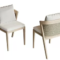 Modern Wooden Frame Dining Chairs With Woven Backrest And Padded Seat Cushion