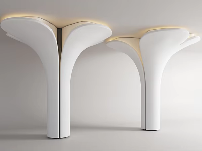 White Columns With Unique Curved Top Design And Yellow Lighting In White Background 3d model
