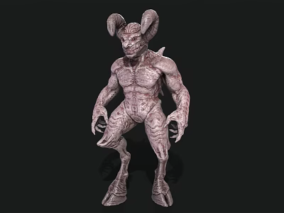 Mythical Creature With Horns Muscular Body Textured Skin Humanoid Figure 3d model