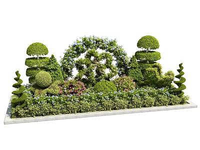 Artfully Trimmed Garden Shrubs Featuring Various Shapes And Floral Accents In Landscape Design 3d model