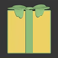 Yellow Gift Box With Green Bow And Ribbon For Daily Life Supplies