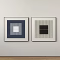 Abstract Paintings With Geometric Patterns Square Framed Blue Gray Black White Hanging On Wall 3d model