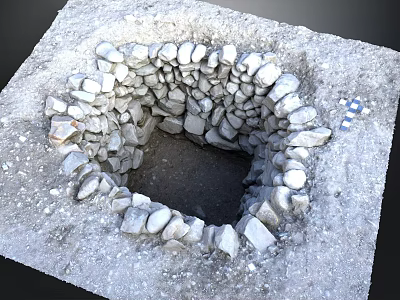 Square Stone Pit With Rough Stone Walls Dirt Bottom And Surrounding Gravel 3d model