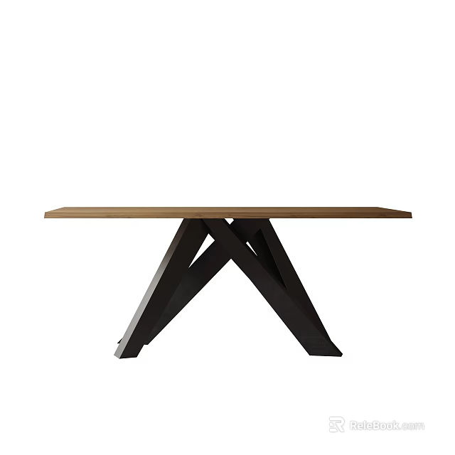 Modern Minimalist Dining Table With Wooden Top And Black Cross Legs Structure 3d model 