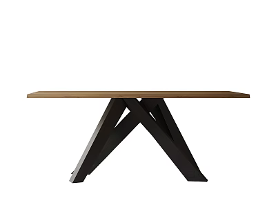 Modern Minimalist Dining Table With Wooden Top And Black Cross Legs Structure 3d model