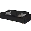 Dark Brown Leather Two Seater Sofa with Tufted Wide Armrests Wooden Legs and Decorative Pillows