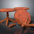 Vintage Wooden Round Tables With Stackable Design And Small Cylinder Accent 3d model