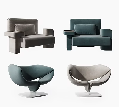 Modern Single Sofa Designs in Gray and Teal Upholstered with Curved Shape 3d model