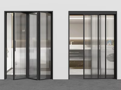 Modern Interior Sliding Doors with Black Frames and Transparent Glass for Space Dividing Design 3d model