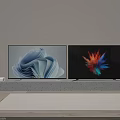 Two Modern TVs With Abstract Art Displays In Living Room Setup