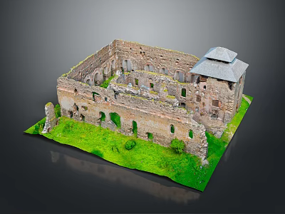 Detailed Castle Ruin Model With Weathered Stone Walls And Green Grass 3d model