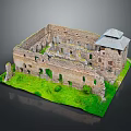 Detailed Castle Ruin Model With Weathered Stone Walls And Green Grass