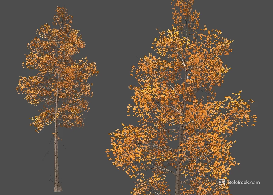 Autumn Arbor Trees With Vibrant Orange Leaves And Straight Trunks Scenery 3d model 