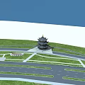 Scenic Garden Landscape with Winding Paths Green Lawns and Blue Water Areas