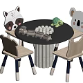 Kids Table with Animal Shaped Wooden Chairs and Toys on Black Tabletop