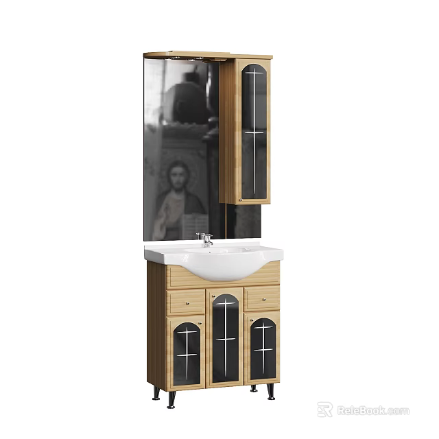 Modern Bathroom Vanity Design With Wooden Cabinets White Countertop And Mirror 3d model 