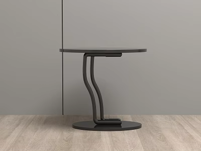 Modern Black Round Side Table With Curved Metal Legs On Wooden Floor 3d model